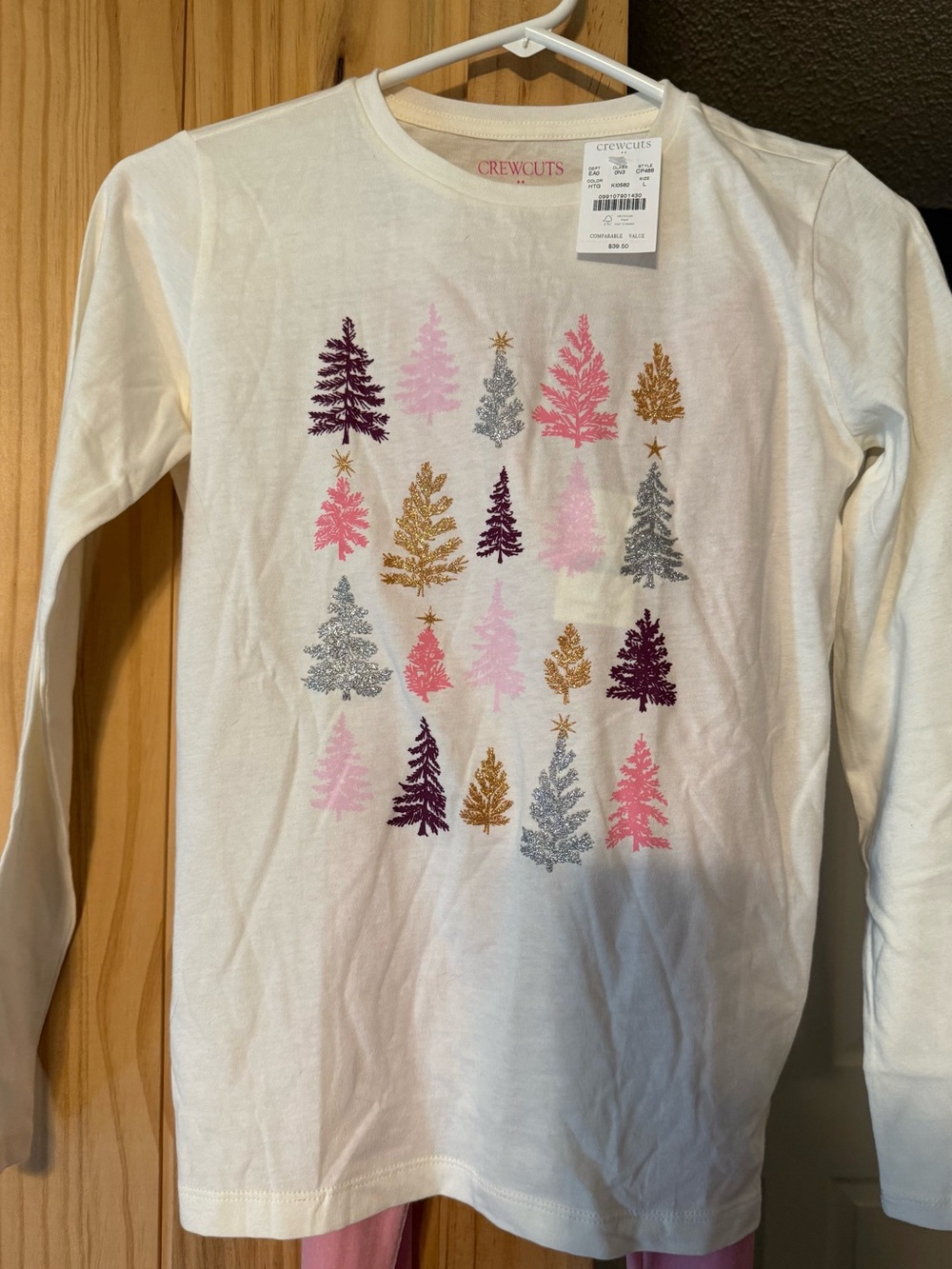 Crewcuts Girls' 10 outfit. Long-Sleeve Tee w/ Trees & Pink Velvet Leggings